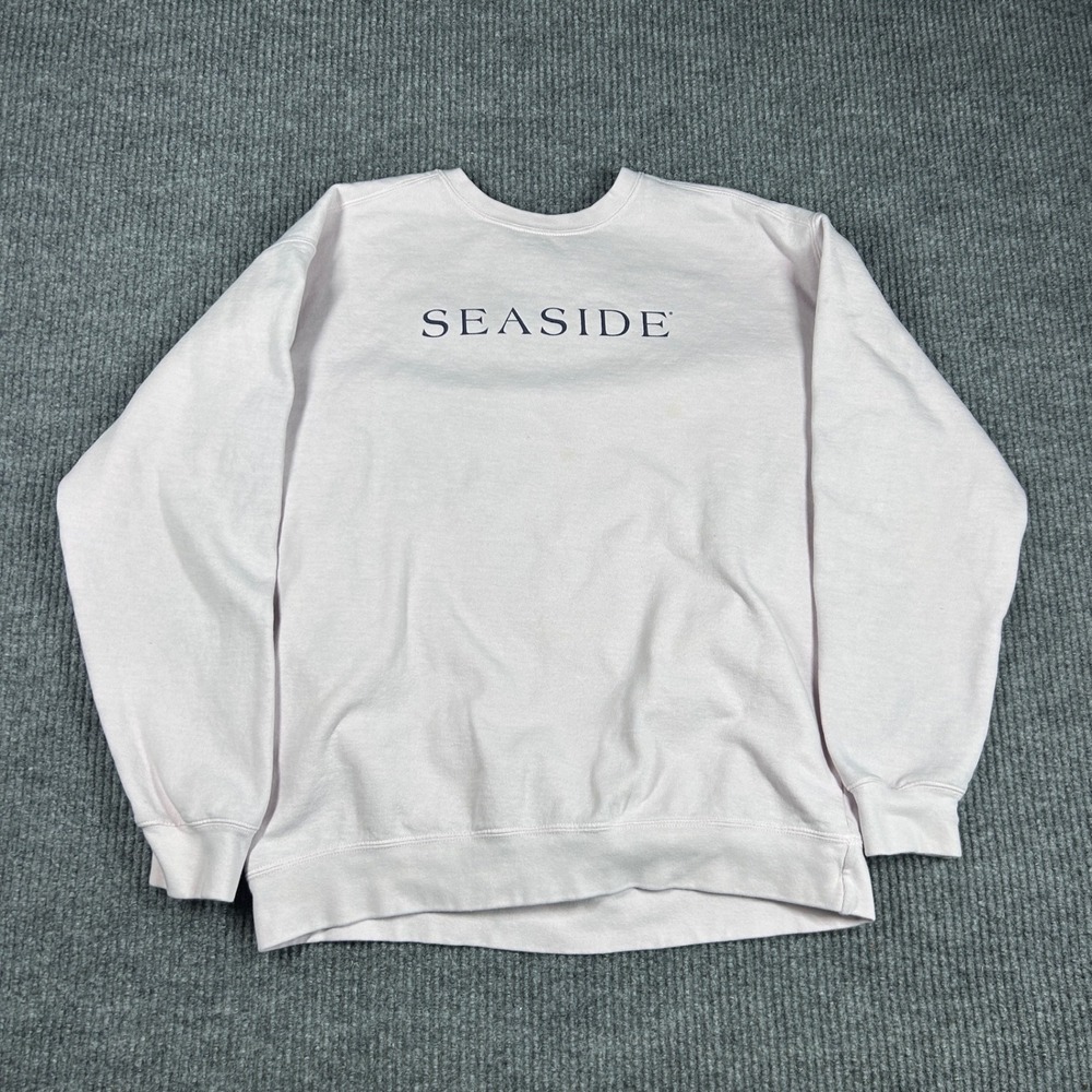 The Seaside Style Sweatshirt Womens M Crewneck Pink Florida Beach Town Graphic